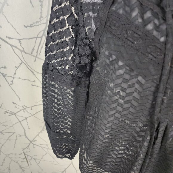 Nine West Black Sheer Jacquard Puff Sleeve Peasant Top - Picture 3 of 6